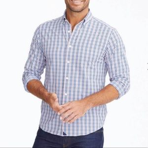 Men's Blue and White Plaid Button-Down Shirt